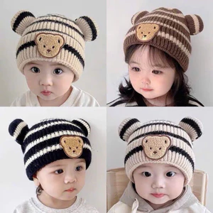 Mũ tai gấu kẻ cho bé 6m-3y