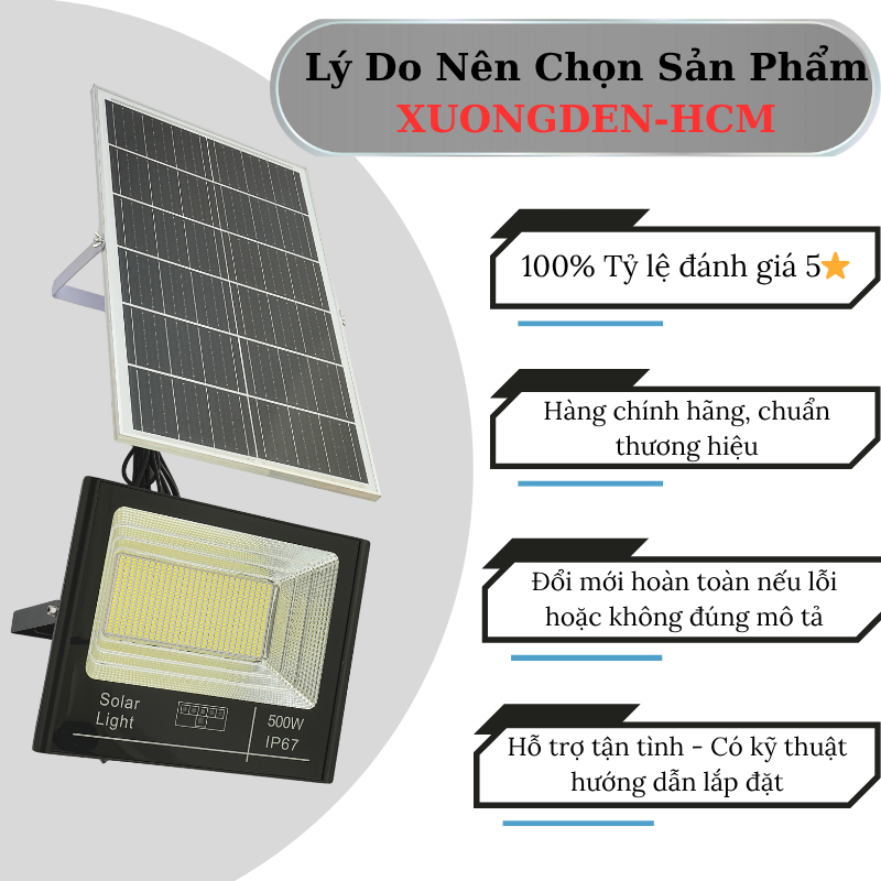 Đèn Pha LED Năng Lượng Mặt Trời 500W Treo Tường Ngoài Trời, Siêu Sáng, Phù Hợp Lắp Đặt Nhiều Vị Trí