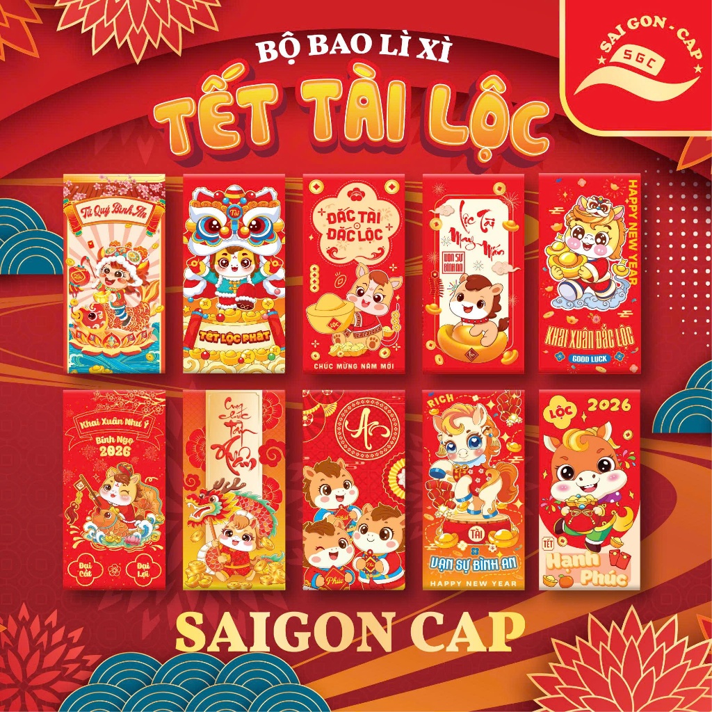 Bộ 100 Bao Lì Xì Tết 2026 Xuân Bính Ngọ Phúc Lộc Thọ