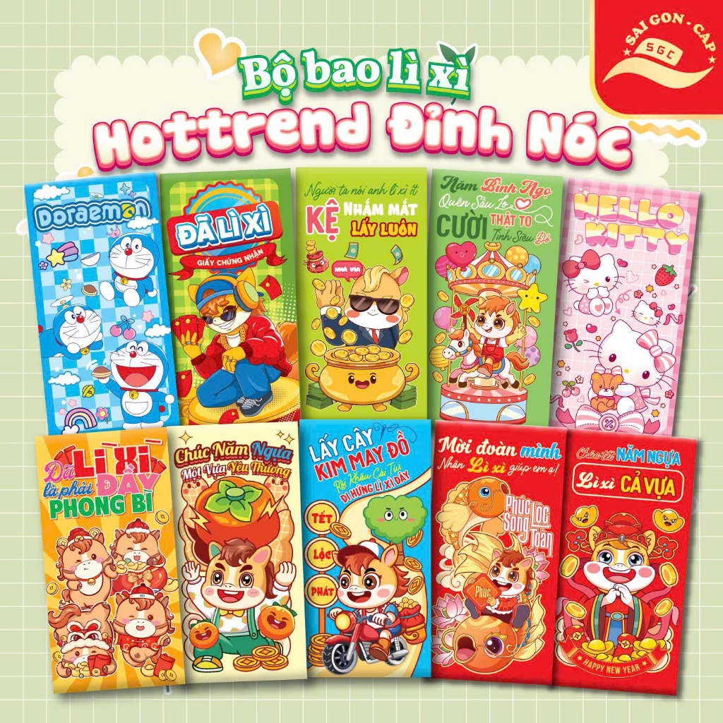 Bộ 100 Bao Lì Xì Tết 2026 Xuân Bính Ngọ Phúc Lộc Thọ
