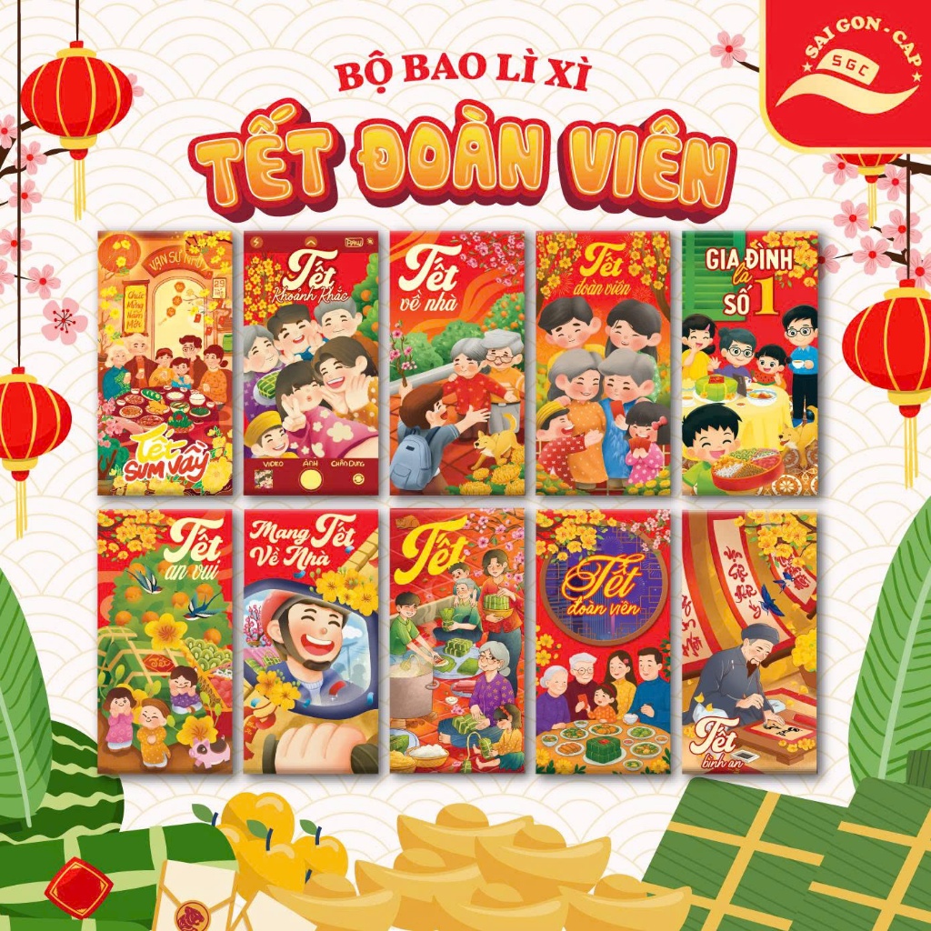 Bộ 100 Bao Lì Xì Tết 2026 Xuân Bính Ngọ Phúc Lộc Thọ