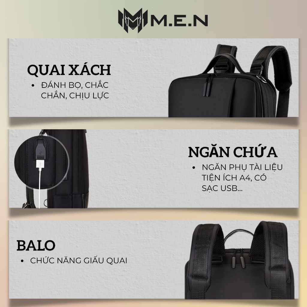 Balo cặp LAPTOP đa năng có sạt USB chống sốc laptop 15 inch công nghệ mới 5.2 M.E.N H1991