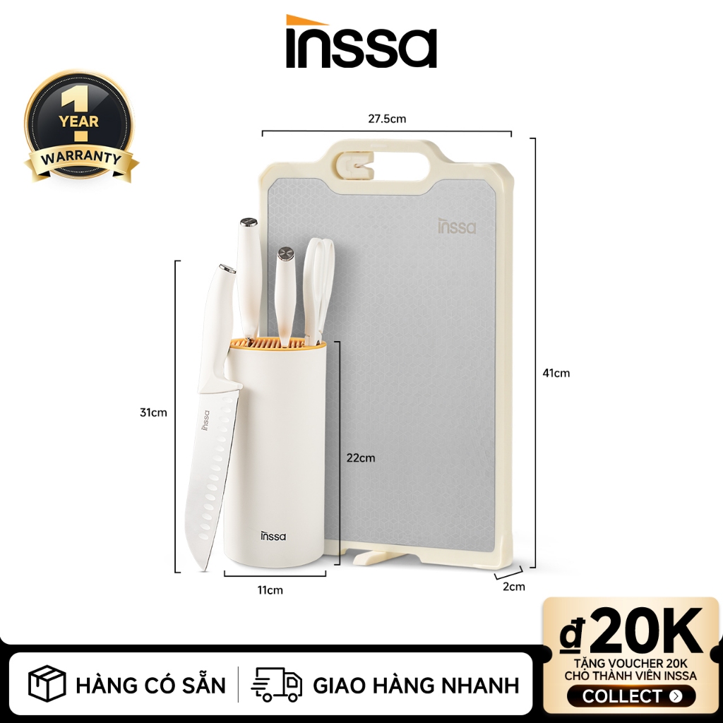 Bộ dao INSSA, bộ 5 dao, dao bằng thép không gỉ DAOJ001