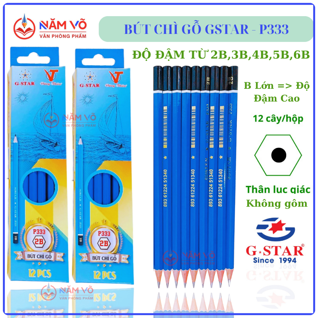 [P333] HỘP 12 Cây Bút Chì Đen / Viết Chì Đen Thân Gỗ Màu Xanh, G-Star ...