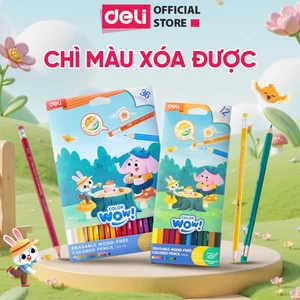 Bút Chì Màu Xóa Được Hộp Giấy Deli Màu Chì Học Sinh Cute Tẩy Được Lõi Chì Dày Đa Dạng Màu Sắc Lựa Chọn