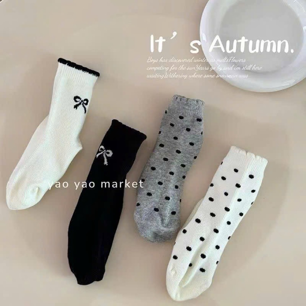 Set 10 Tất nơ viền mix chấm bi cho bé gái xinh 1-9y