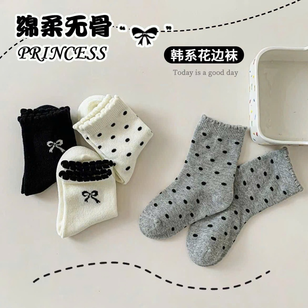 Set 10 Tất nơ viền mix chấm bi cho bé gái xinh 1-9y