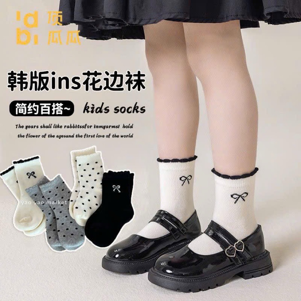 Set 10 Tất nơ viền mix chấm bi cho bé gái xinh 1-9y