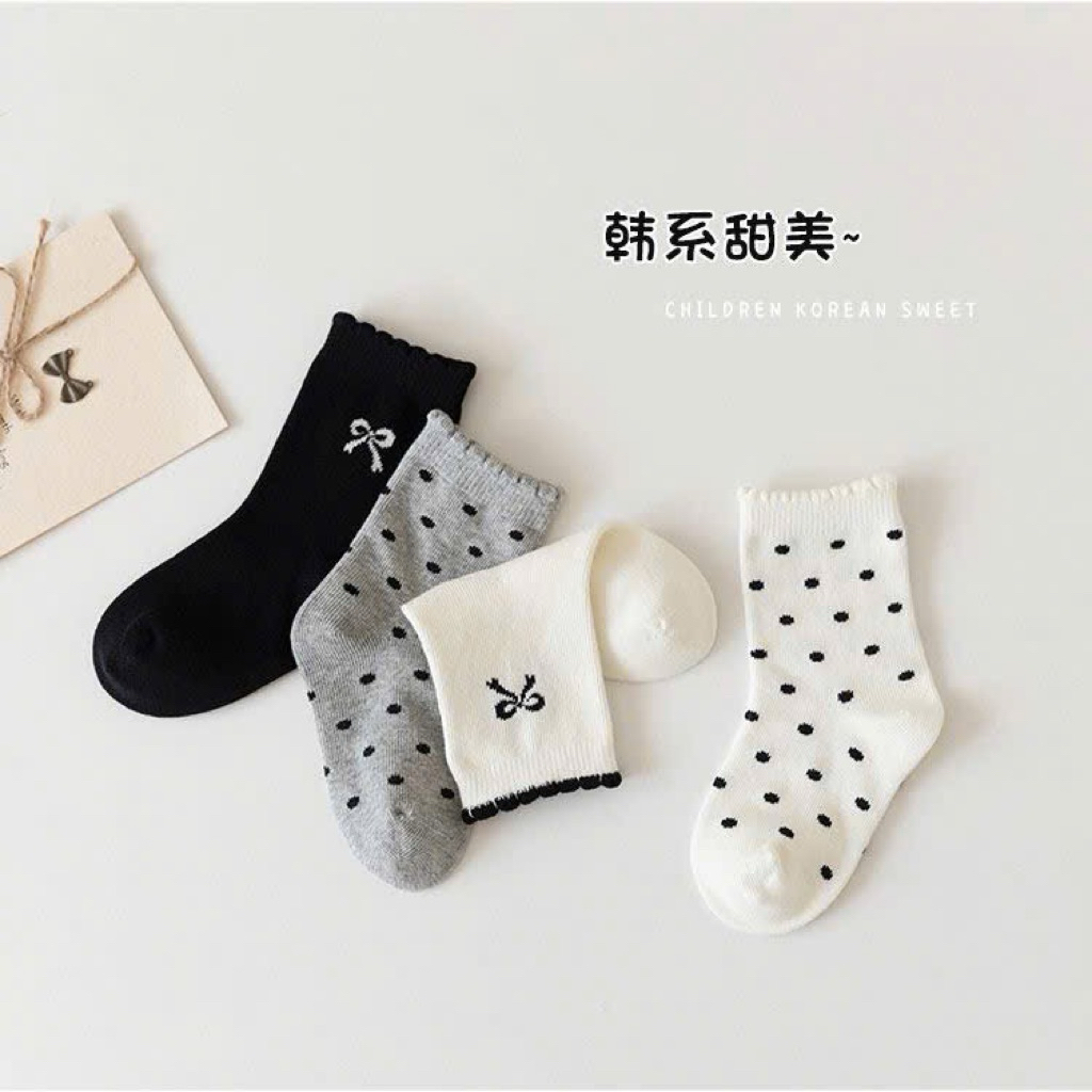 Set 10 Tất nơ viền mix chấm bi cho bé gái xinh 1-9y