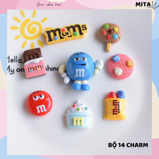 Set 14 Sticker Charm 3D chủ đề kẹo Socola nhựa cứng DIY gắn Dép Sục Cá Sấu Mita JB-57