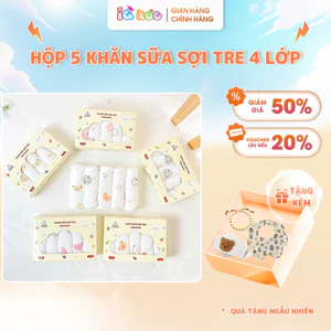 Hộp 5 Khăn Sữa Sợi Tre Organic IQKAO 4 Lớp Siêu Mềm Mịn Kháng Khuẩn Thấm Hút Tốt Không Xù Lông An Toàn Cho Bé Sơ Sinh