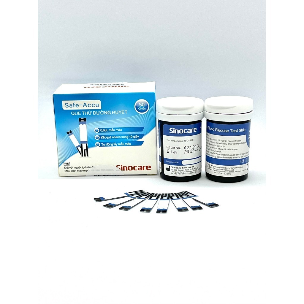 [VOUCHER 20K MỞ BÁN] Que Thử Đường Huyết Safe Accu Sinocare , que thử lượng đường trong máu, test tiểu đường