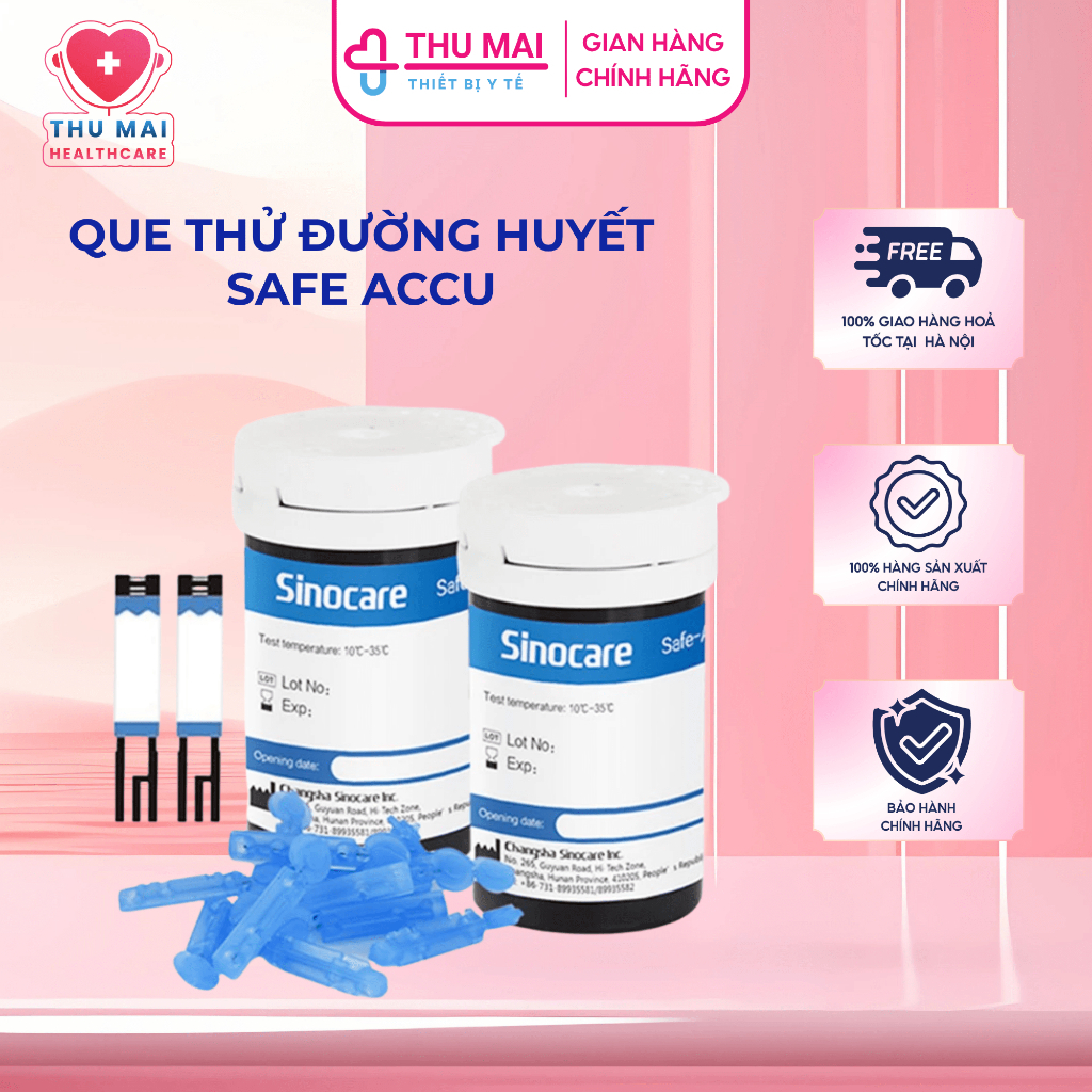 [VOUCHER 20K MỞ BÁN] Que Thử Đường Huyết Safe Accu Sinocare , que thử lượng đường trong máu, test tiểu đường