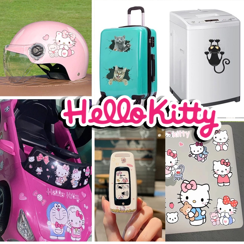 HelloKitty Mèo Con Dán Trang Trí Xe Đạp Điện Xe Máy Dán Cửa Xe Ô Tô Cửa Sổ Kính Che Trầy Xước Sửa Đổi Miếng
