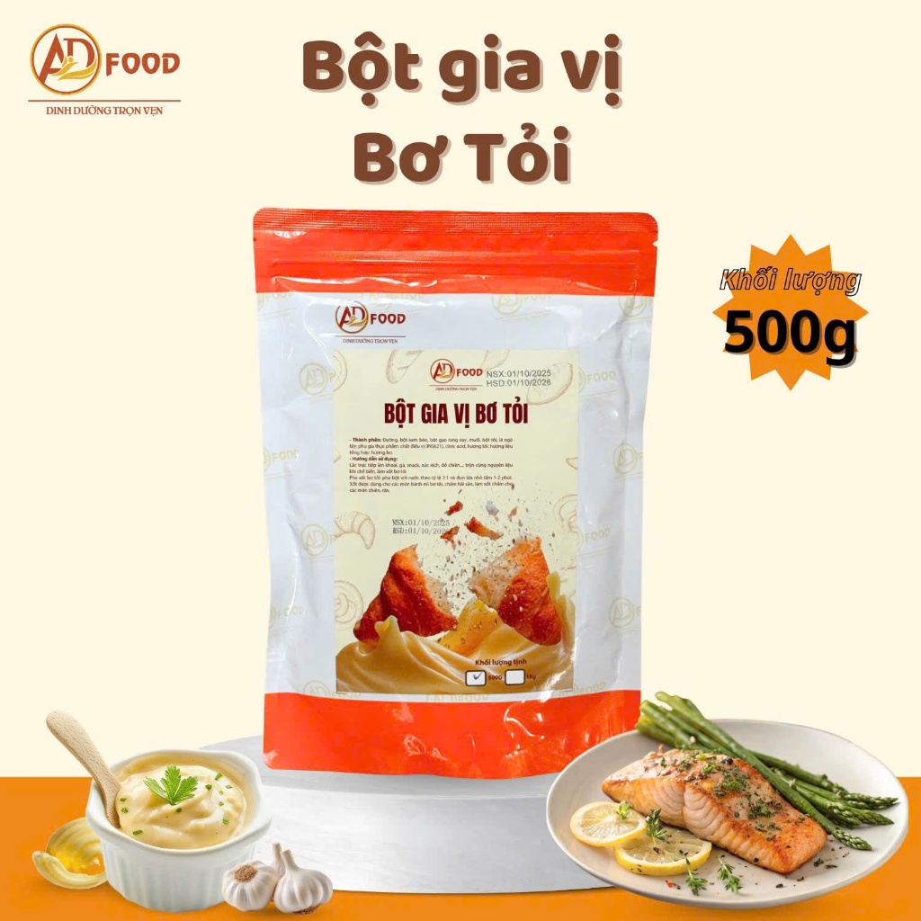 500g Bột gia vị bơ tỏi ADFOOD – Dùng làm sốt chấm cho các món chiên và trang trí món ăn