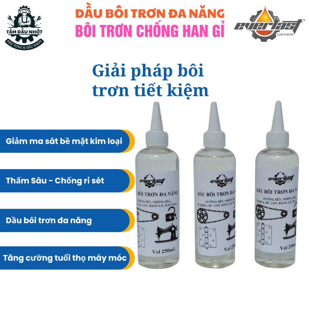 Dầu bôi trơn đa năng, chống rỉ, bôi trơn cho các chi tiết cơ khí như bù lon, ổ khóa, bảng lề, ổ trục