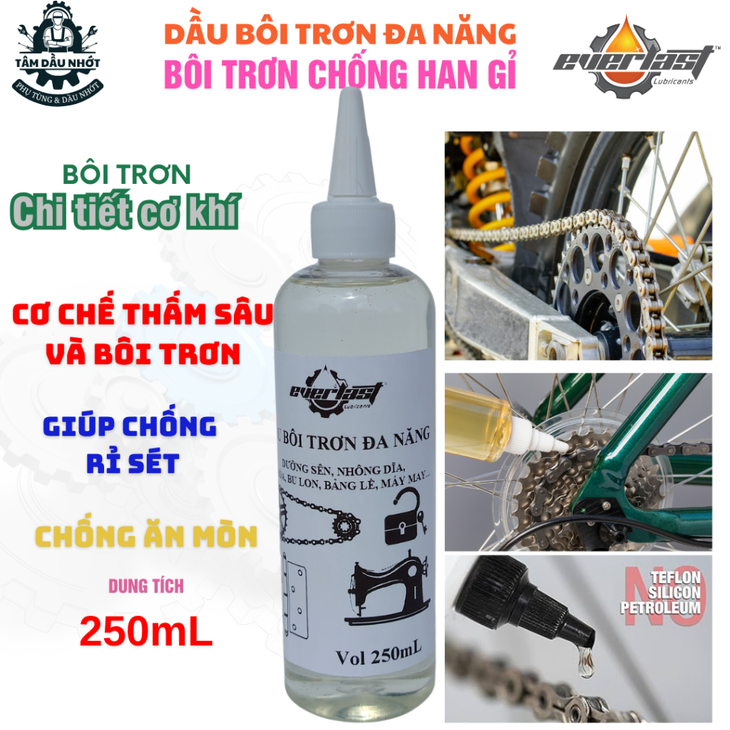 Dầu bôi trơn đa năng, chống rỉ, bôi trơn cho các chi tiết cơ khí như bù lon, ổ khóa, bảng lề, ổ trục