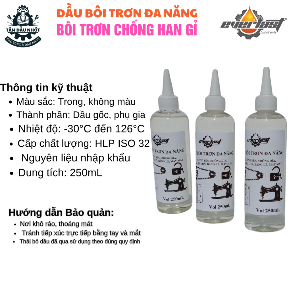 Dầu bôi trơn đa năng, chống rỉ, bôi trơn cho các chi tiết cơ khí như bù lon, ổ khóa, bảng lề, ổ trục