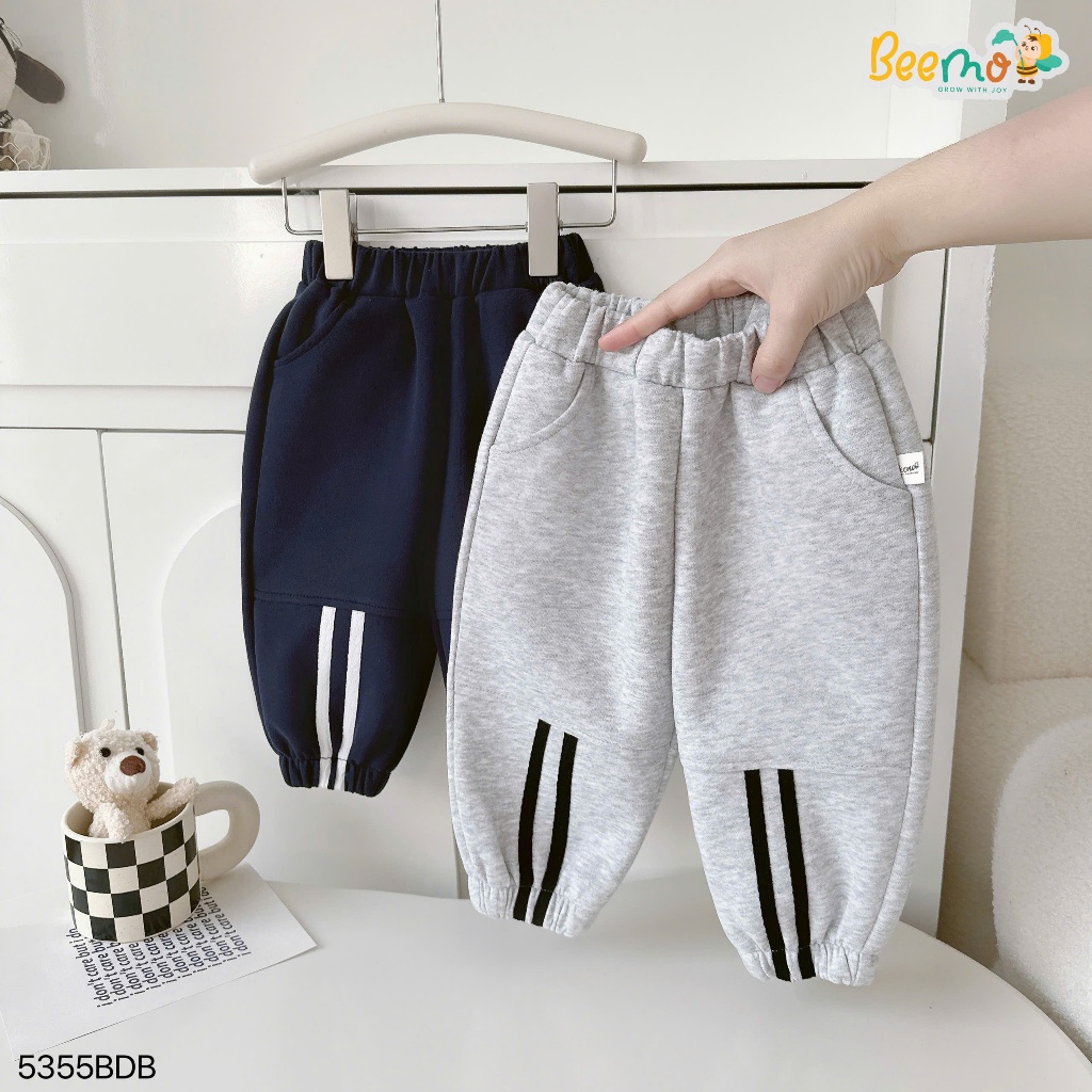 Bộ nỉ hai da thể thao phối sọc chính hãng Beemo, bộ thu đông dài tay bé trai phong cách thể thao