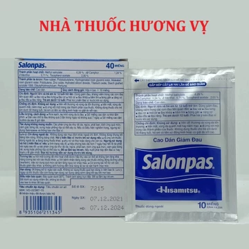 Miếng cao dán Salonpas Hisamitsu 6,5cm x 4,2cm giảm đau vai, đau lưng, đau cơ (Hộp 2 gói x 10 miếng)