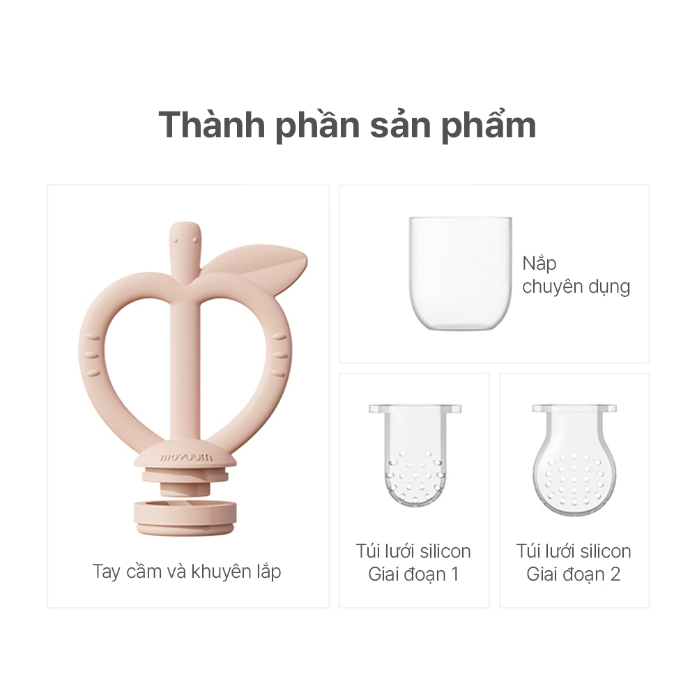 Túi lưới trái cây gặm nướu 2 in 1 Moyuum Feeder Teether - Vàng/Hồng/Xanh