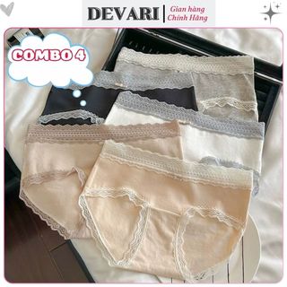 COMBO 5 Quần lót nữ cotton mềm mại thấm hút đáy lót 2 lớp kháng khuẩn viền ren gợi cảm DEVARI L5509