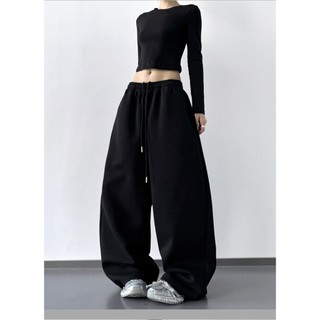 Quần Nỉ 2Da Kẻ Gân Nữ CẠP CHUN Dây Rút Suông Ống Rộng Quần Nỉ Unisex BIGSIZE From Rộng Tôn Dáng BEU