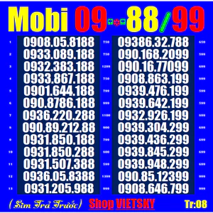 SIM SỐ ĐẸP MOBI 0939, Đuôi 88,99 Tr08,8a,09,9a * Cặp Gánh, Sim Mobi được nhiều người yêu thích