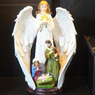 [24.5cm] Tượng Noel phong cách châu Âu – thiên thần che chở Thánh Gia, sơn thủ công tinh tế
