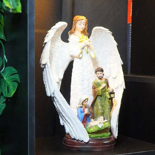 [24.5cm] Tượng Noel phong cách châu Âu – thiên thần che chở Thánh Gia, sơn thủ công tinh tế