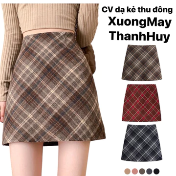 Chân váy dạ kẻ dáng ngắn,Chân váy dạ kẻ có quần bảo hộ-551 kẻ ngắn