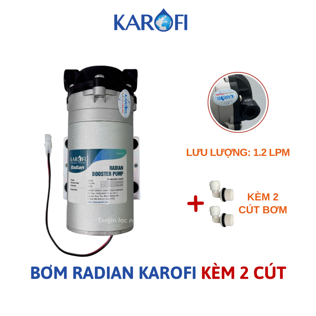 Bơm Tăng Áp Karofi 24V Radian Chính Hãng Tặng Kèm Cút Nối Dùng Cho Máy Lọc Nước RO