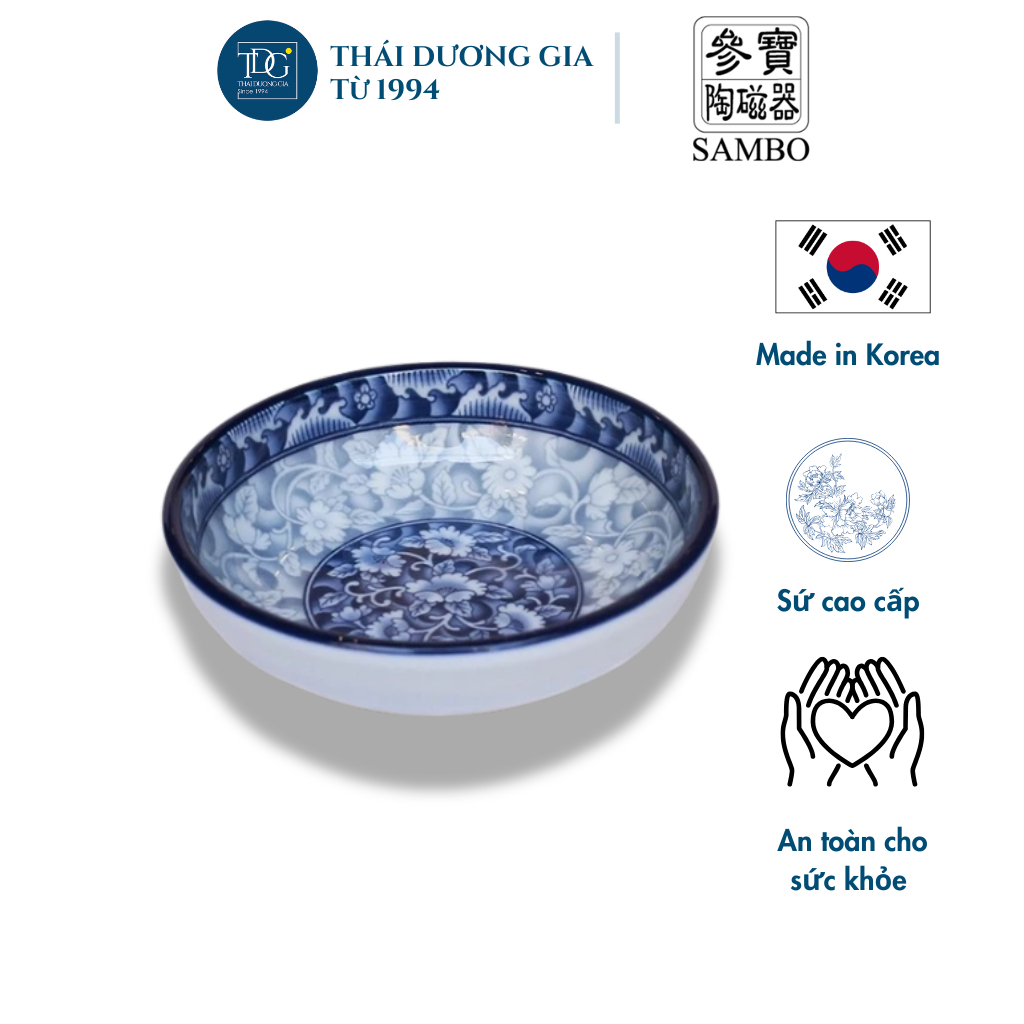 Bát, đĩa sứ hoa văn xanh cao cấp Sambo sản xuất tại Hàn Quốc  | Thái Dương Gia