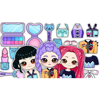 Đồ chơi bóc dán Bộ trang điểm ca sĩ Kpop Demon - Búp bê giấy