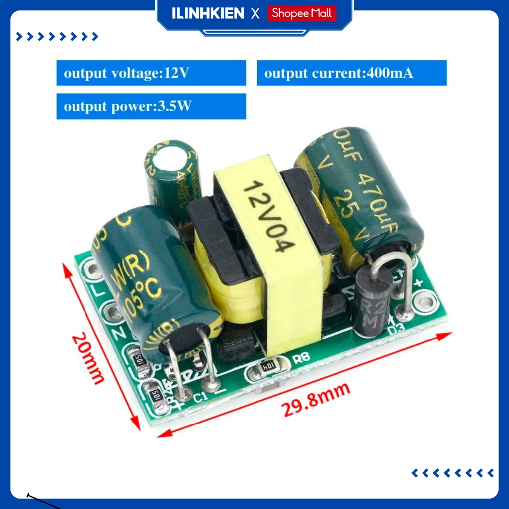 Mạch nguồn xung mini 5V 700mA  12V 400mA chính hãng Ilinhkien