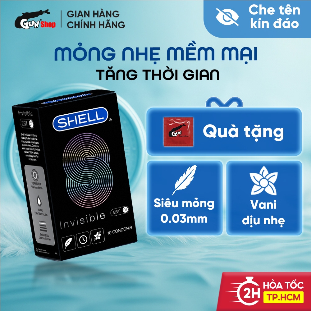 Bao cao su Shell Invisible siêu mỏng, kéo dài thời gian hộp 10 cái ...