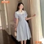 Đầm thiết kế BEMINE cổ sơ mi đính nơ họa tiết sọc dáng chữ A phù hợp đi làm-B139