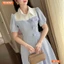 Đầm thiết kế BEMINE cổ sơ mi đính nơ họa tiết sọc dáng chữ A phù hợp đi làm-B139