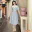Đầm thiết kế BEMINE cổ sơ mi đính nơ họa tiết sọc dáng chữ A phù hợp đi làm-B139