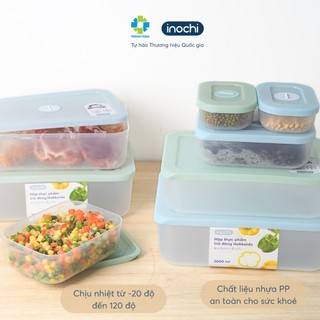Bộ 2 hộp thực phẩm trữ đông Hokkaido Inochi - kháng khuẩn ion bạc, nắp kín có đồng hồ ghi nhớ sử dụng tiện lợi