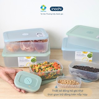 Bộ 2 hộp thực phẩm trữ đông Hokkaido Inochi - kháng khuẩn ion bạc, nắp kín có đồng hồ ghi nhớ sử dụng tiện lợi