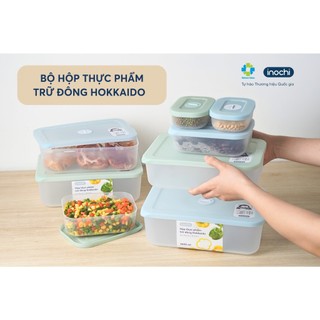 Bộ 2 hộp thực phẩm trữ đông Hokkaido Inochi - kháng khuẩn ion bạc, nắp kín có đồng hồ ghi nhớ sử dụng tiện lợi