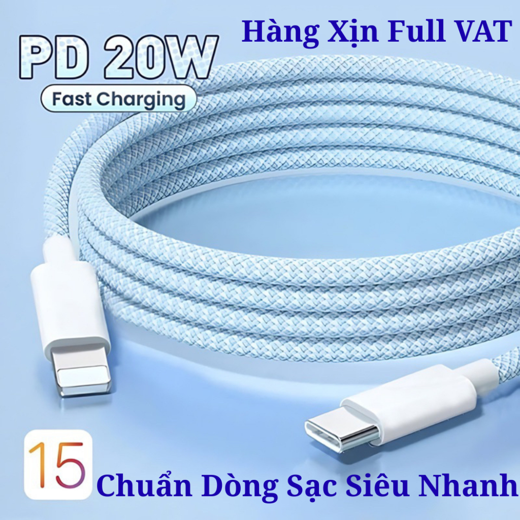 Cáp Sạc Nhanh PD 20w Dài 2M, 1M Dây Sạc Nhanh Dù Chống Đứt Dùng Cho Củ Cạc Nhanh ip Type C To Light