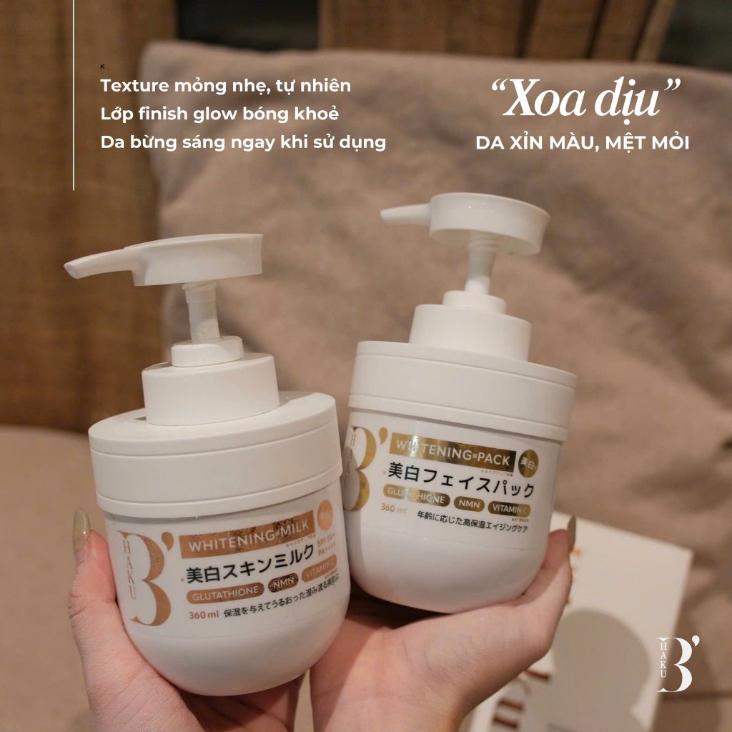 Combo Bhaku ủ trắng, sữa dưỡng thể trắng da B'Haku Whitening Pack