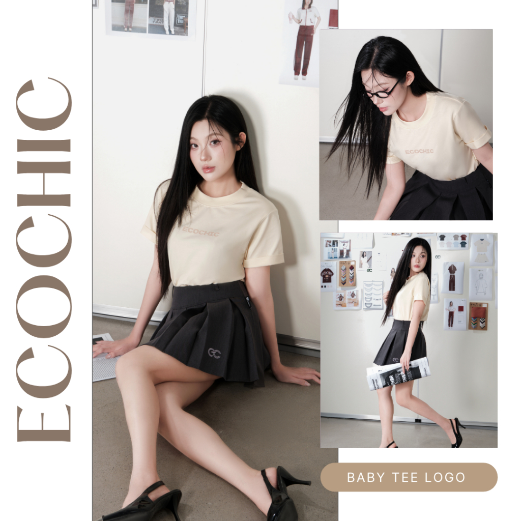 Áo Thun Mỹ Baby Tee ECOCHIC Chữ Cao Su Dập Nổi Chất Liệu Thun Mỹ Form Vừa Local Brand Chính Hãng B120