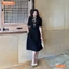 Đầm thiết kế BEMINE cổ tròn có dây nơ phối bèo dáng chữ A phù hợp đi làm-MT11094