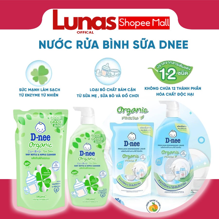 Nước rửa bình sữa Dnee Organic túi 550ml chai 600ml chính hãng có tem ...