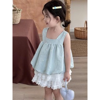 [B&G] Sét váy áo xanh pastel phối chân váy ren trắng siêu xinh cho bé gái từ 10-45kg(2-12 tuổi)