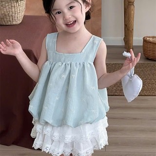 [B&G] Sét váy áo xanh pastel phối chân váy ren trắng siêu xinh cho bé gái từ 10-45kg(2-12 tuổi)