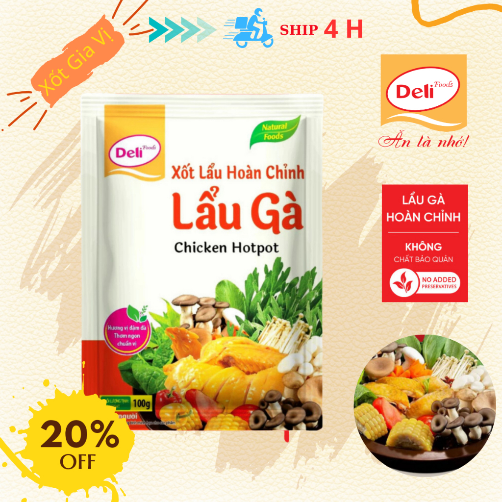 Combo Gia Vị Nước Dùng Lẩu Gà Hoàn Chỉnh Deli Foods Tròn Vị Cốt Lẩu Nêm Sẵn Cay Nhẹ Thơm Ngon 100g